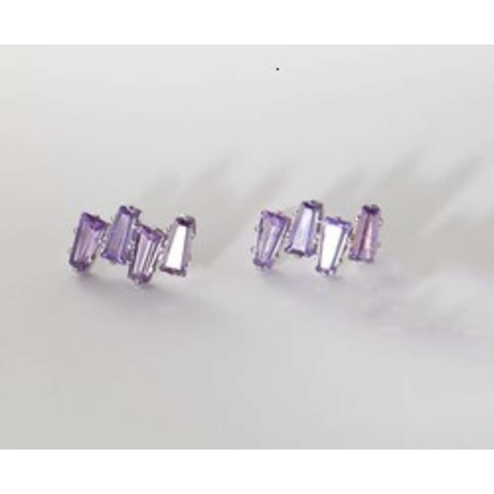 S925 Silver Wave Square Purple Moissanite Diamond Zircon Stud