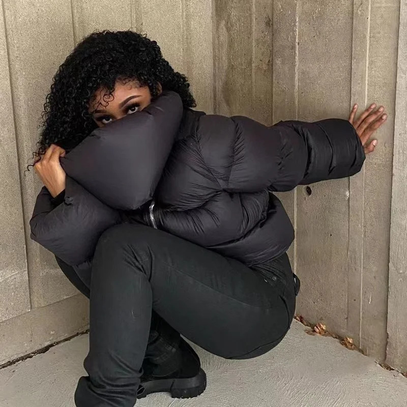 Womens Down Parkas Womens Winter Scarf Collar Jacket Solid Thick Warm Loose Bubble Cotton Coats Female Black Puffer Parkas Casual Outwear 231027