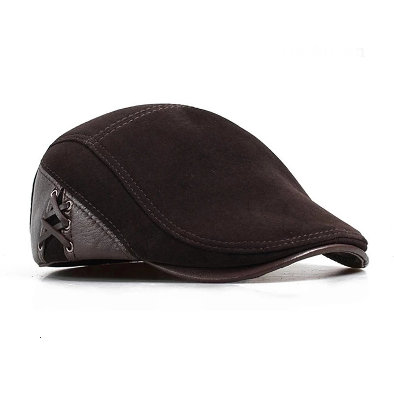 Berets Fashion European Style Genuine Leather Caps Beret Man Casual Sheepskin Suede Black/Brown Fitted Duckbill Hats Male 231027