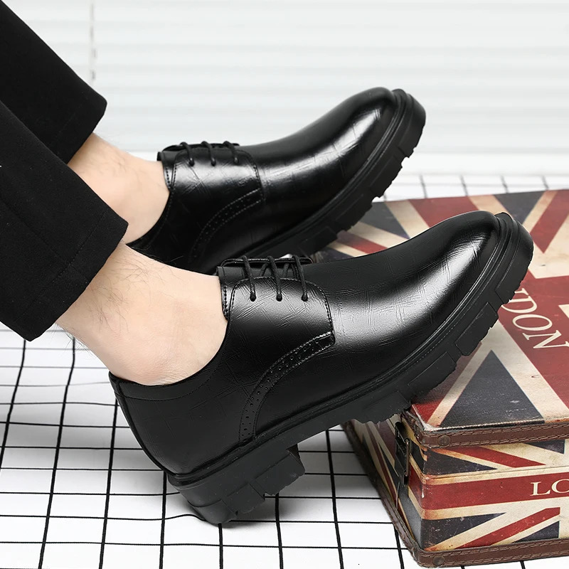 Dress Shoes High Heel Black Man Formal Office Leather for Men Elegant Business Elevator Heighten 810cm Platform 231026