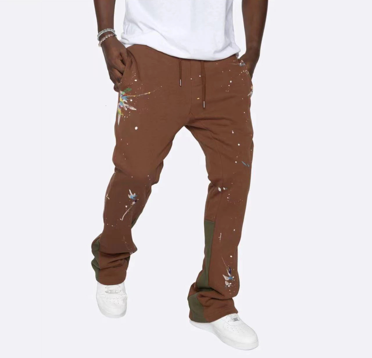 Men s Pants high quality trousers pants fleece joggers flared sweatpants men stacked sweat 231027