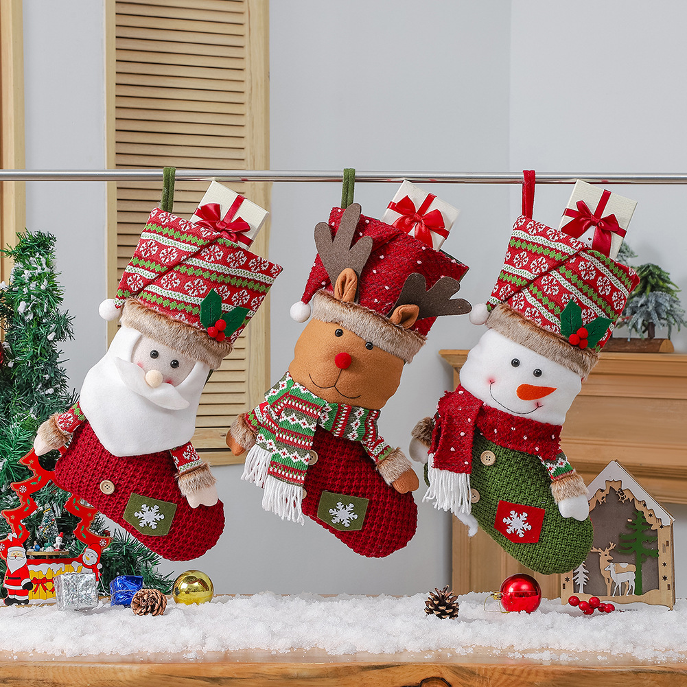 Ornaments Santa Tree Hanging Snowman Stocking Soc Elk Cute Decorations Holders Christmas Snowflake Claus Pendant Xmas Stockings Candy Gift Bags s