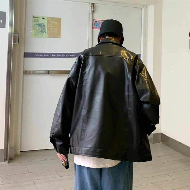 Men's Leather Faux Leather Black Faux Leather Jacket Men Autumn Mens Hip Hop Jacket PU Leather Male Oversize Streetwear Korean Trend Jackets Coat