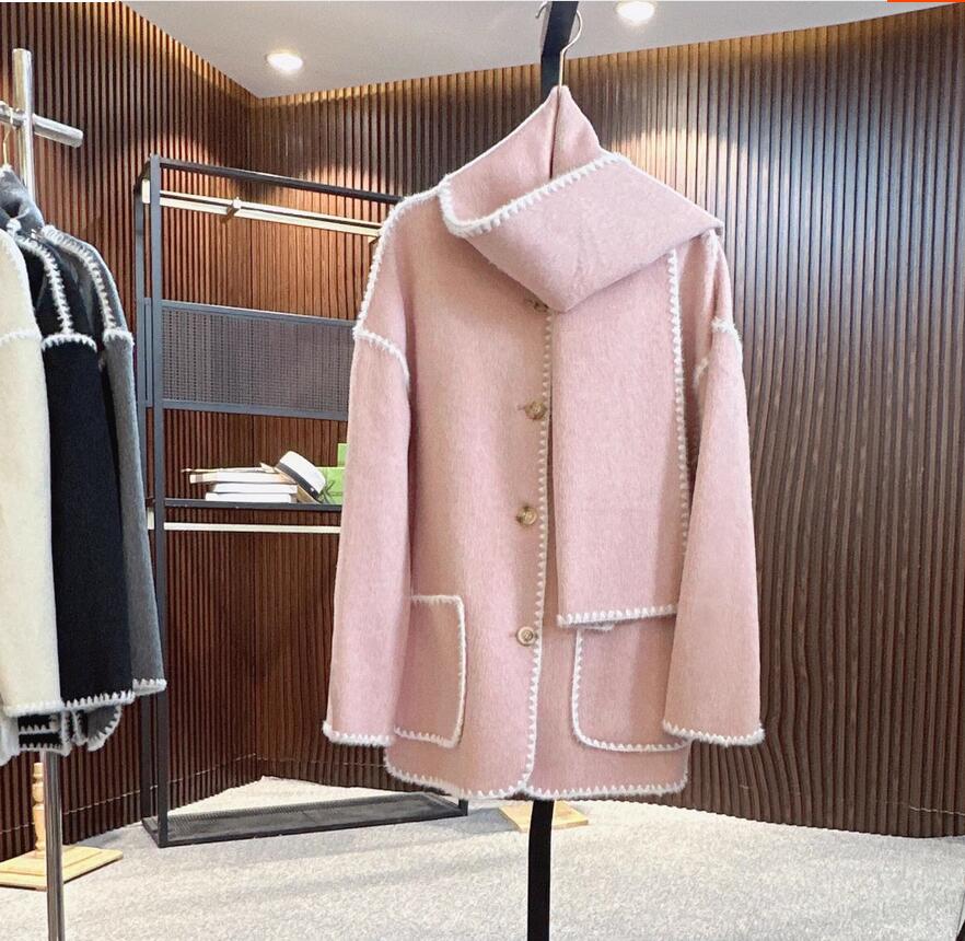 Double faced cashmere coat for women in autumn and winter 2023, medium length new style cashmere double faced woolen coat powder