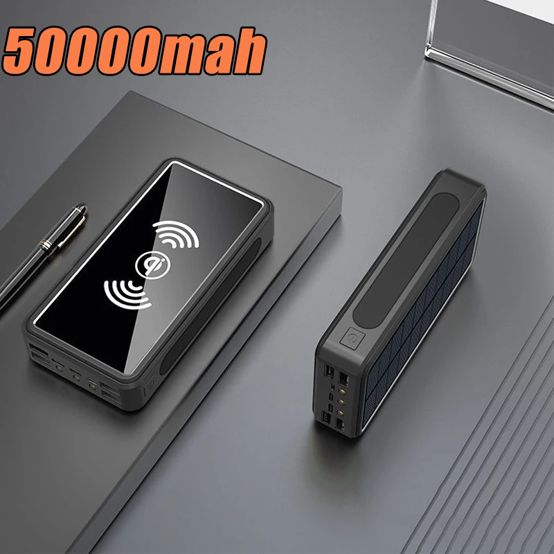 Portable 50000mAh Solar Wireless Charger Power Bank With LED Light Outdoor Travel Phone Charger Powerbank for Xiaomi Mi 9 iPhone