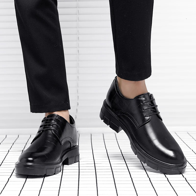 Dress Shoes High Heel Black Man Formal Office Leather for Men Elegant Business Elevator Heighten 810cm Platform 231026