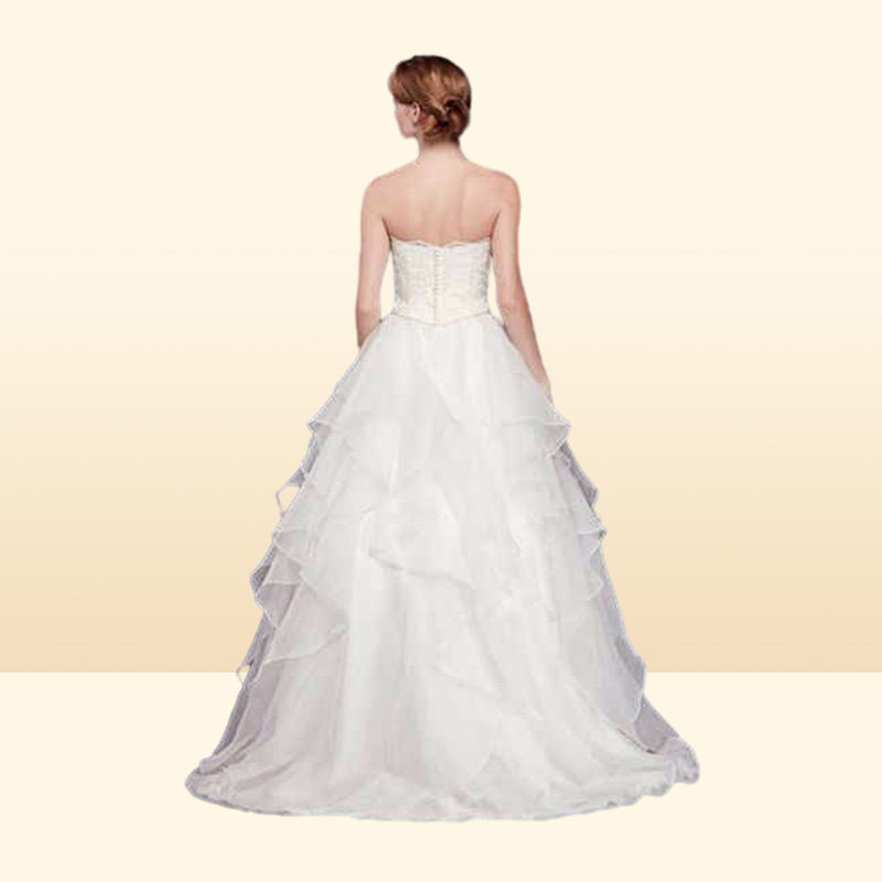 NEW Lace and Organza Wedding Ball Gown with Beading Sweetheart Designer Ruffled Skirt Custom Made Floor Length Bridal Gowns WG383