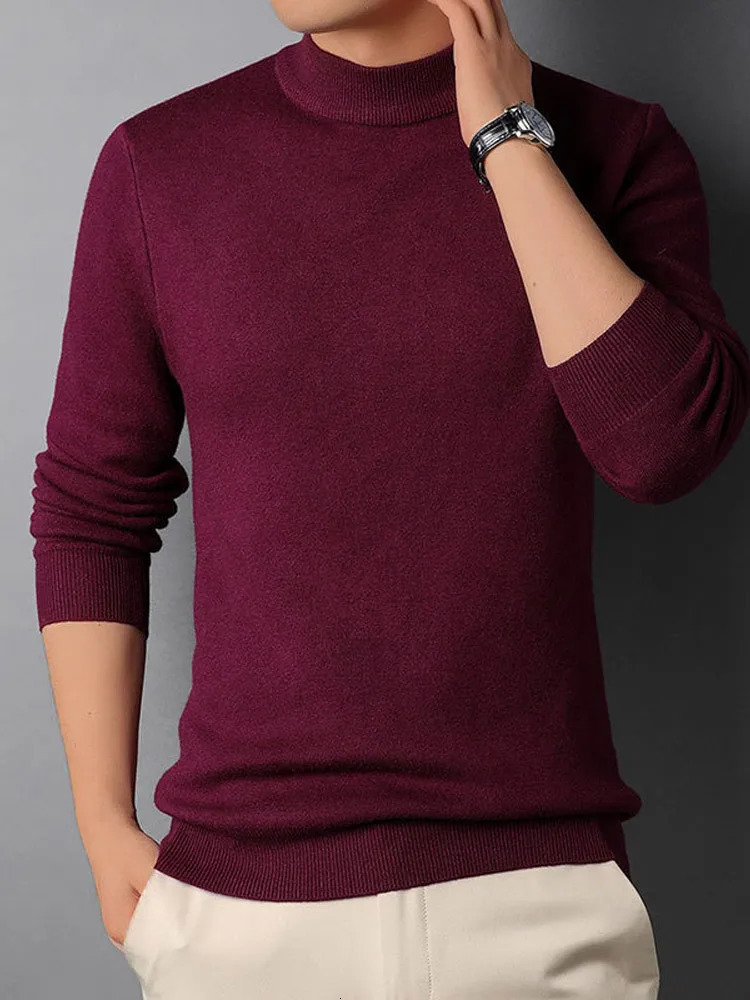 Men's Sweaters Pullovers Mock Neck Men's Cashmere Sweater Winter Wear Thin Undershirt Men's Clothing Solid Long Sleeve Knitted Sweaters