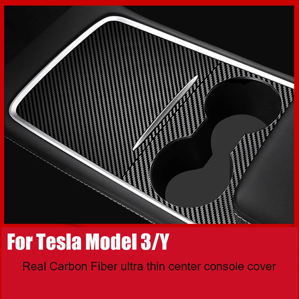 Real Carbon Fiber Ultra Thin Center Console Cover For Tesla Model 3 Y 2017-2023 Not Affect Tesla Central Control Push-pull Use