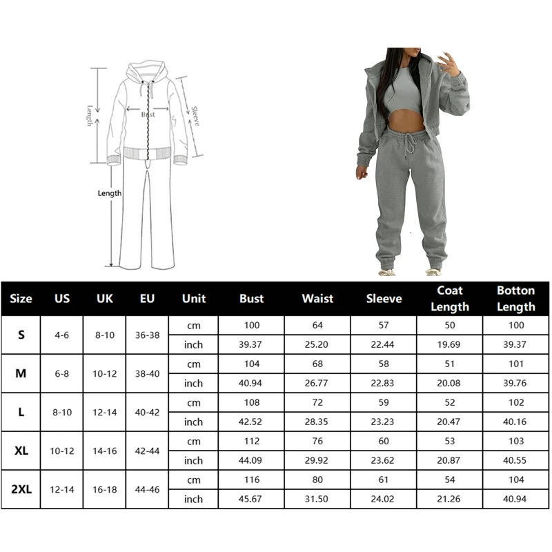 Women's Tracksuits Women's Tracksuit Suit Winter Fashion Warm Hoodie Sweatshirts Two Pieces Oversized Solid Casual Zipper Hoody Long Pant Se