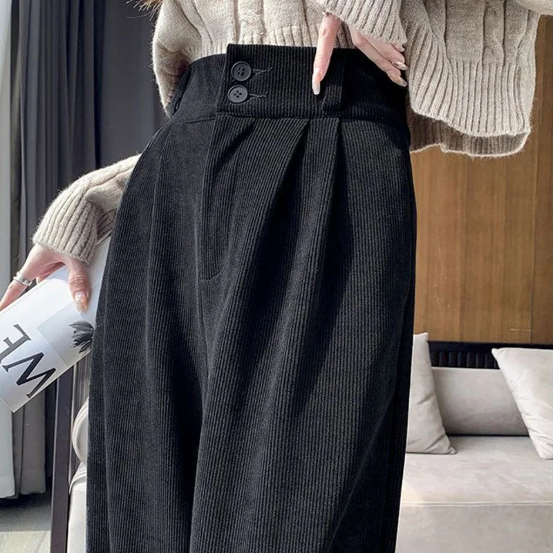 Women's Pants Capris Korean Fashion Women's Pants Winter Plus Velvet Wide Leg Pants Casual Woman Pant High Waist Straight Women Loose Trouse