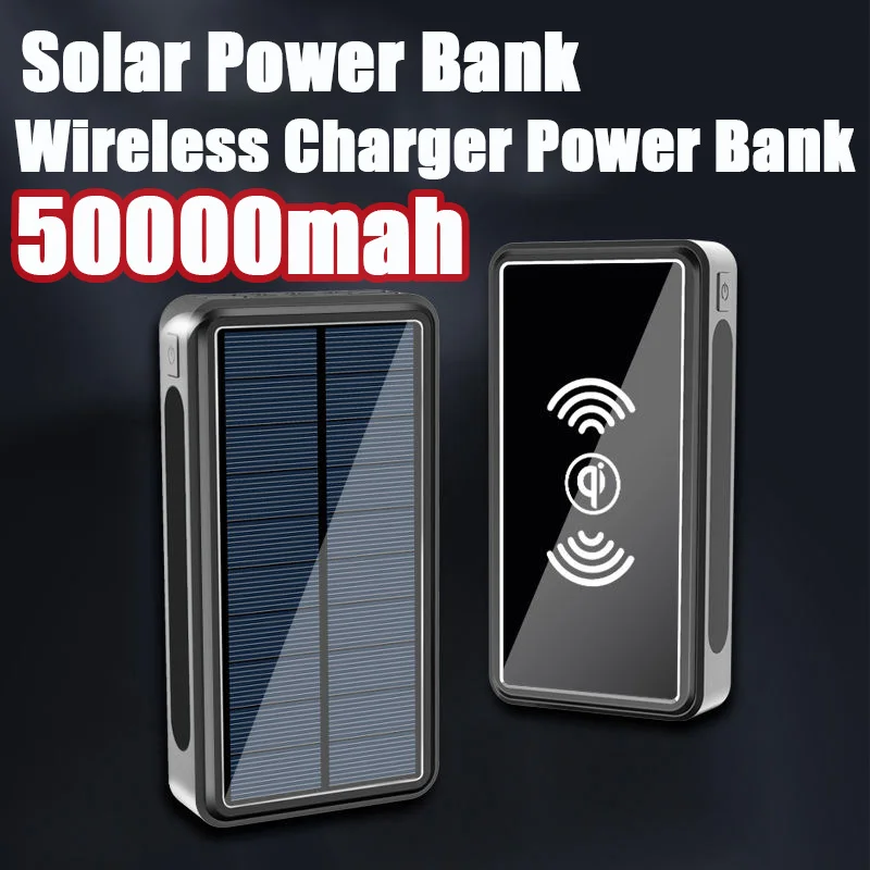 Portable 50000mAh Solar Wireless Charger Power Bank With LED Light Outdoor Travel Phone Charger Powerbank for Xiaomi Mi 9 iPhone