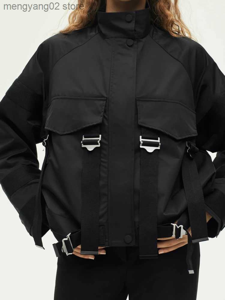 Women's Jackets RR2784 Waterproot Black Bomber Jackets For Women Traf Official Store Contrast High Neck Long Sleeves With Matching Bands Coat T23