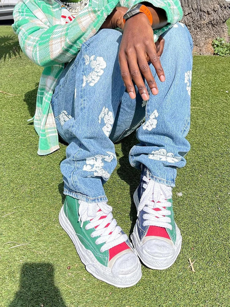 Men's Jeans Arrival Loose Straight Comfy Cotton Denim Pants Trousers Y2K Clothes Streetwear Casual Fashion Flowers Printed Jeans For Men 231026