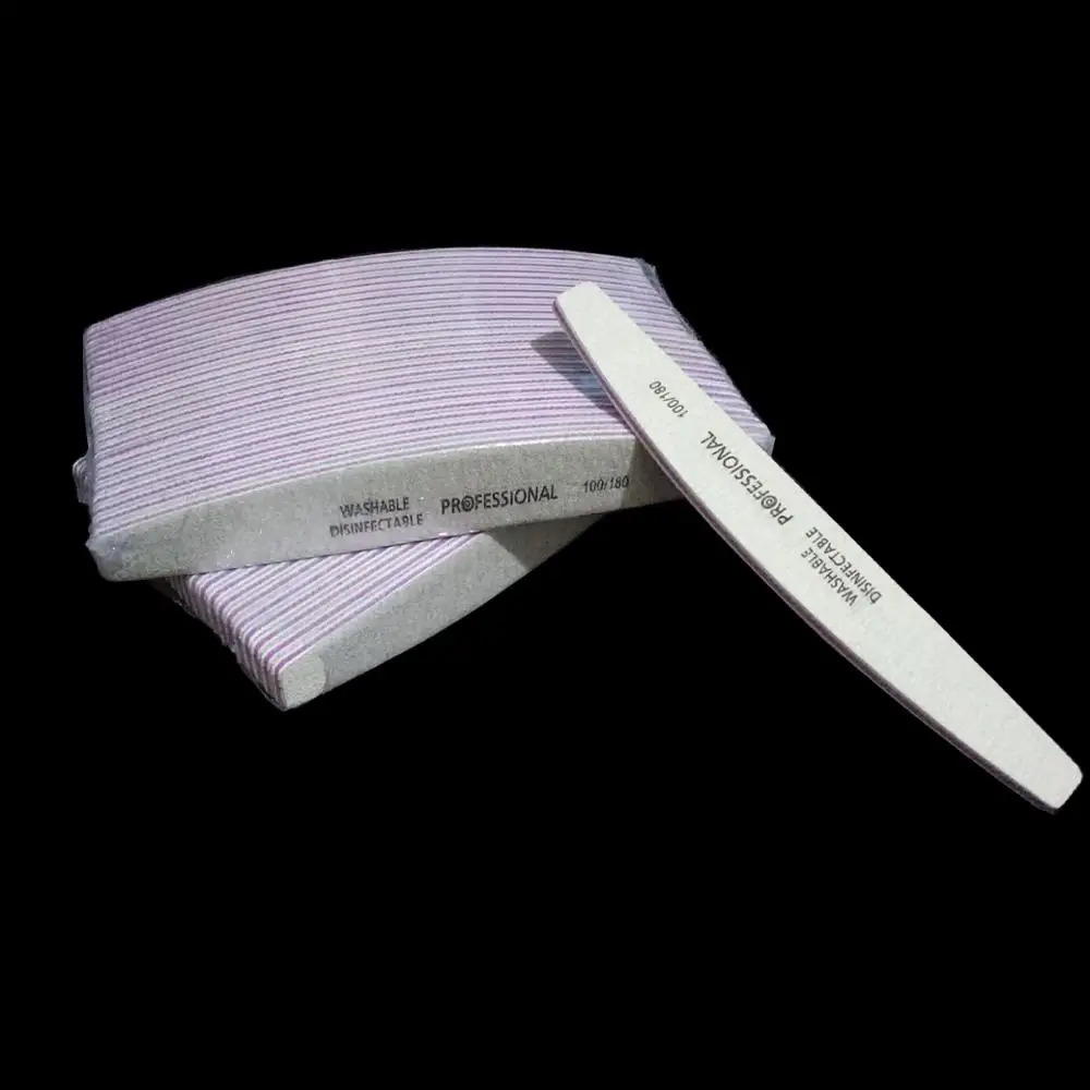 Nail Files 50Pcs 100180 Art Sanding Sandpaper Washable File Semilune Banana Buffing Curved Professional Manicure Tools Set 231027