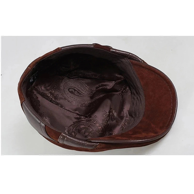 Berets Fashion European Style Genuine Leather Caps Beret Man Casual Sheepskin Suede Black/Brown Fitted Duckbill Hats Male 231027