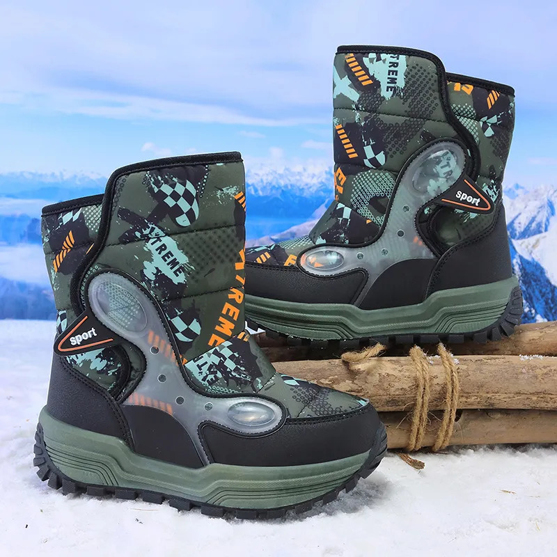 Boots Kids Boots Winter Plus Velvet Warm Boy Snow Booties Cotton Lining Water Proof Children Leather Shoes Outdoor Activity Supplies 231026