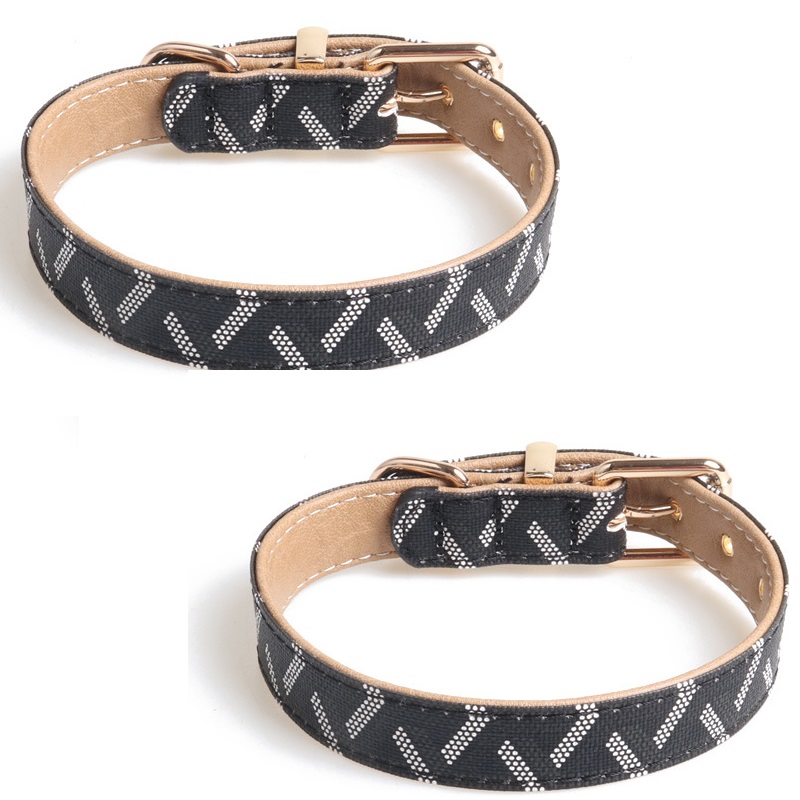 pet clothing Two Layers of Leather Dog Collars Leashes Set Classic Printed Designer Pet Collar Leash Soft Durable Cat Collar for Small Medium and Larg