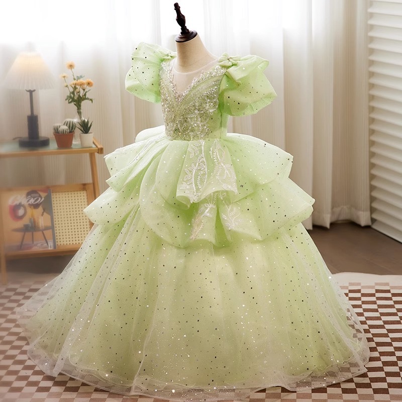 Wer Dress Shiny Lace Toddler Or Length Bridesmaid For Girl Urious Crystals Ball Gown Tiers Tulle Lilttle Kids Birthday Pageant Weddding Gowns 403 6660
