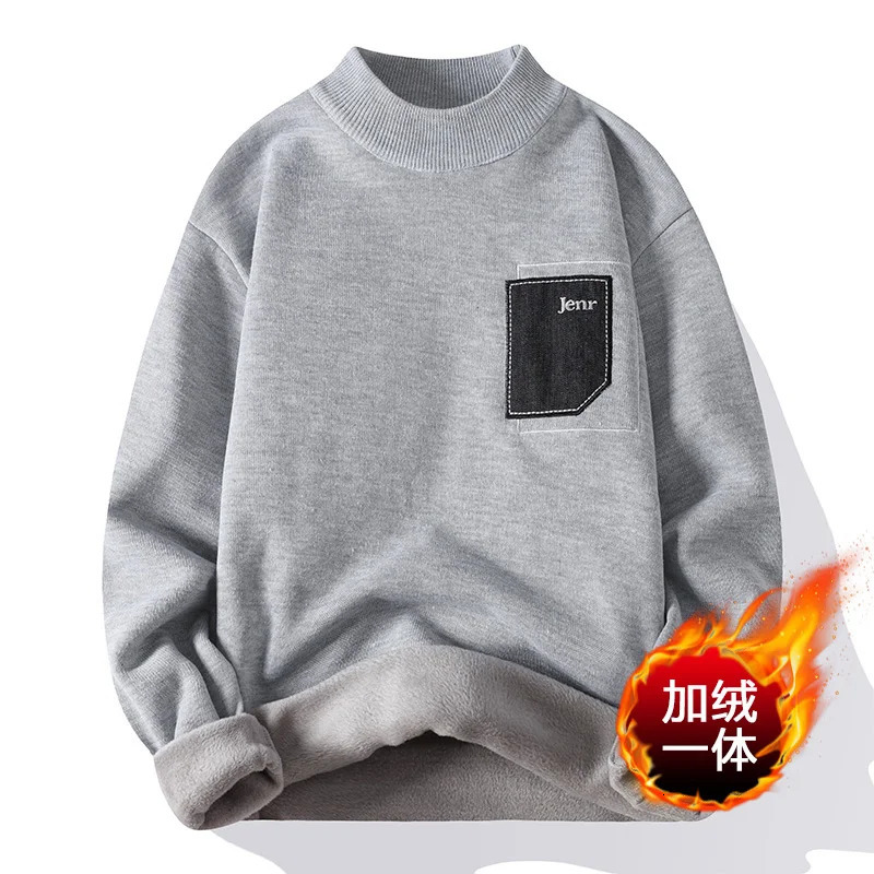 Men's Sweaters Men Autumn Winter Sweater Fashion Knitted Mock Neck Thick Fleece Inside Men Solid Color Casual Sweater Pullovers 231026