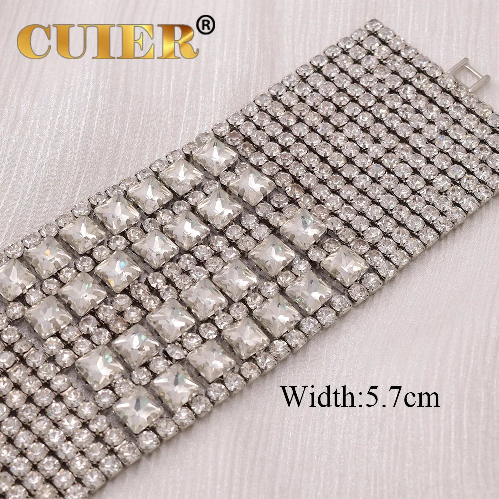 Bangle CUIER 5.7cm Width Bangle for Women Square Glass Drag Queen Bracelet Jewelry Waist Full Rhinestones Crystal Oversize Accessories 231027