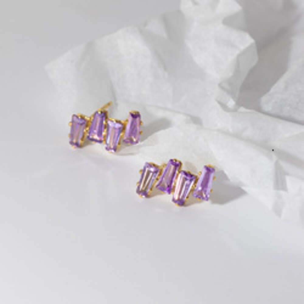 S925 Silver Wave Square Purple Moissanite Diamond Zircon Stud