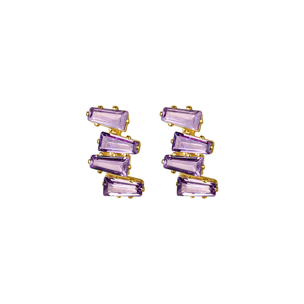S925 Silver Wave Square Purple Moissanite Diamond Zircon Stud