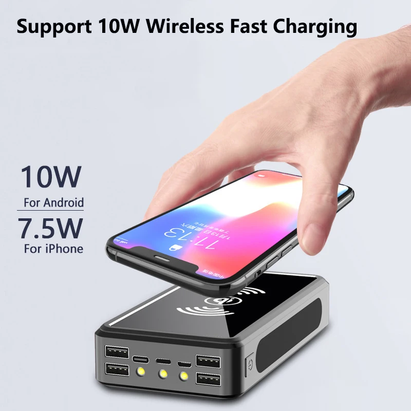 Portable 50000mAh Solar Wireless Charger Power Bank With LED Light Outdoor Travel Phone Charger Powerbank for Xiaomi Mi 9 iPhone