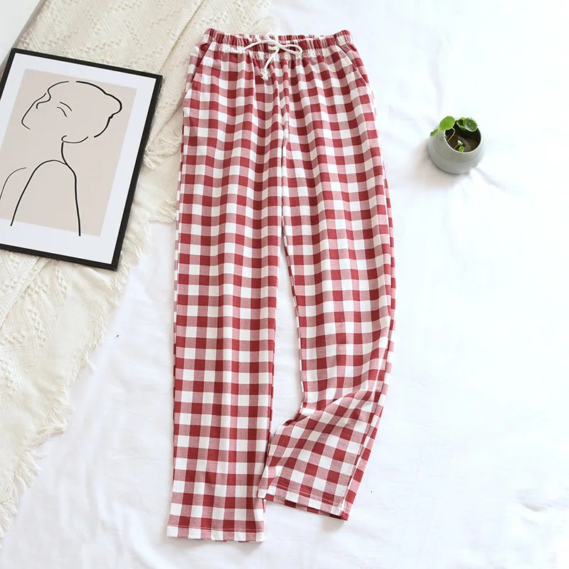 Women's Sleepwear Plaid Cotton Loose Ladies Pajama Pants Pyjama Trousers Women Men Sleep Bottoms Lounge Wear Sleep Pants Spring Summer 231026