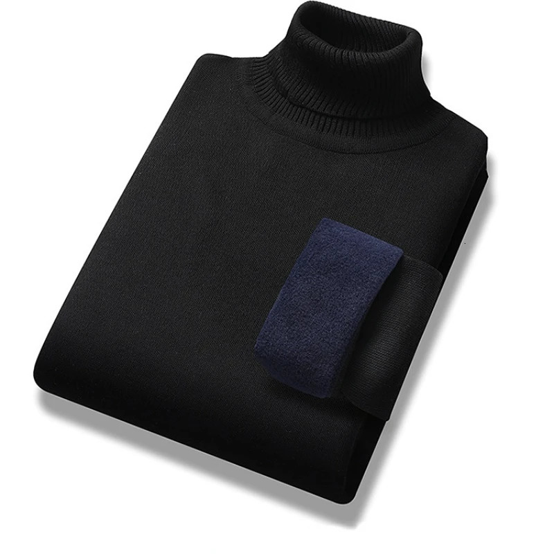 Men's Sweaters Winter Trend Sweaters Men's Solid Long Sleeved Turtleneck Pullover High Neck Fleece Warm Slim Fit Casual Sweater Jumper 3XL 2
