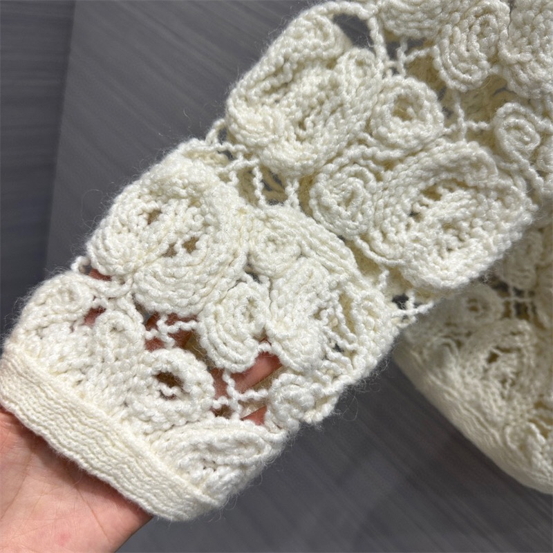 2023 Off White ce Heavy Industry Hook Flower Hollow Knitted Cardigan Small Fragrancec C oat Women