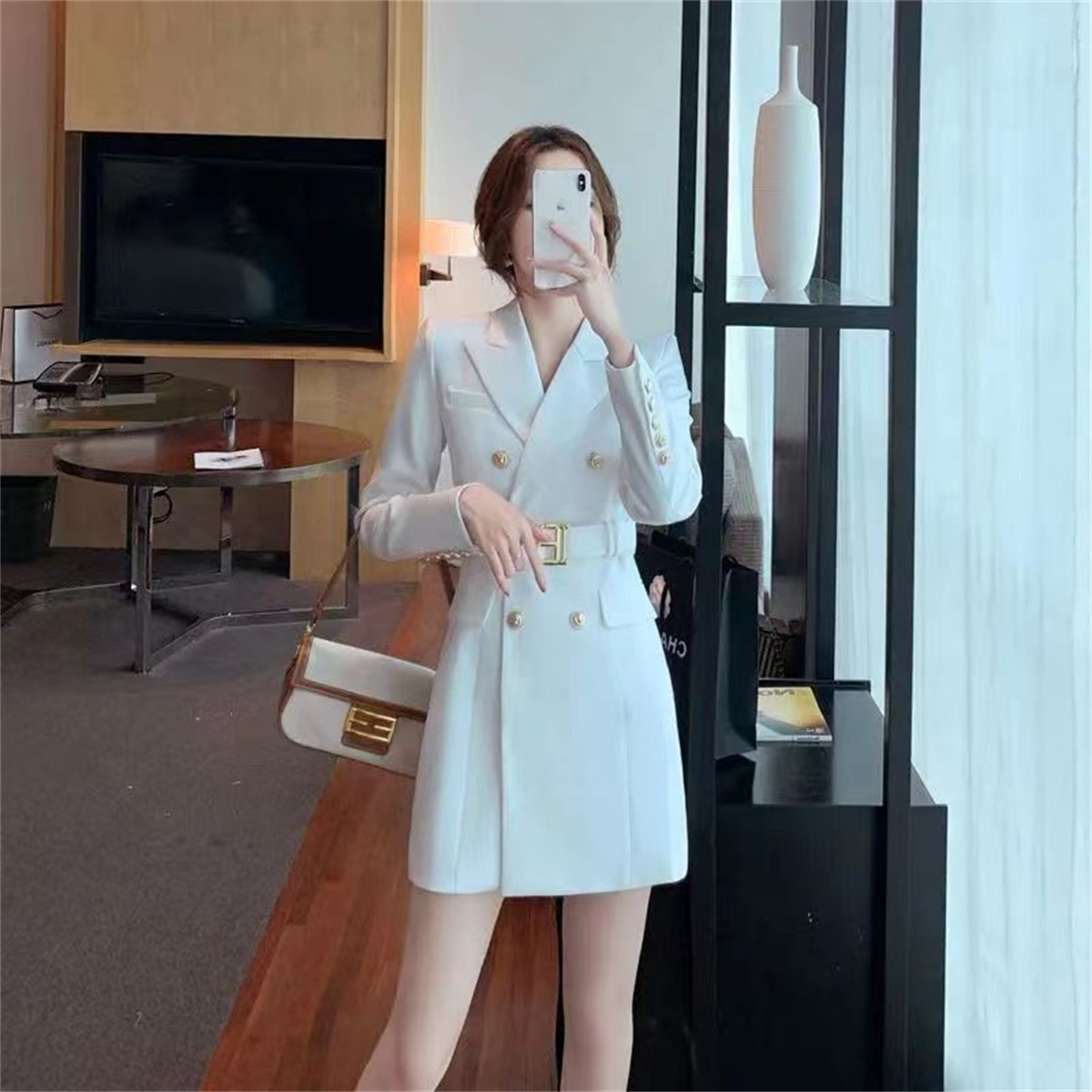 Womens Suits & Blazers Casual Slim Woman Long Jackets Skirt Fashion Lady Office Suit Pockets Business Notched Coat Premium Blazer Size S-3XL