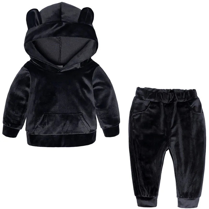 Clothing Sets Baby Boys Girls Velvet Hooded Clothing Set Kids Jacket Coat Pants Suit for Sports Suits Tracksuits Toddler Children Clothes Set 231027