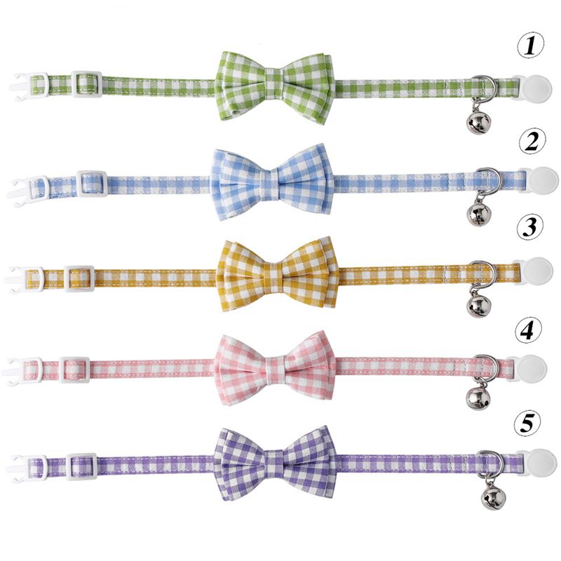 Plaid Bowtie Cat Breakaway Bow Tie Fashion Halloween Xmas Collars With Bell Pet Collar For Wedding Birthday Party Accessories 0703