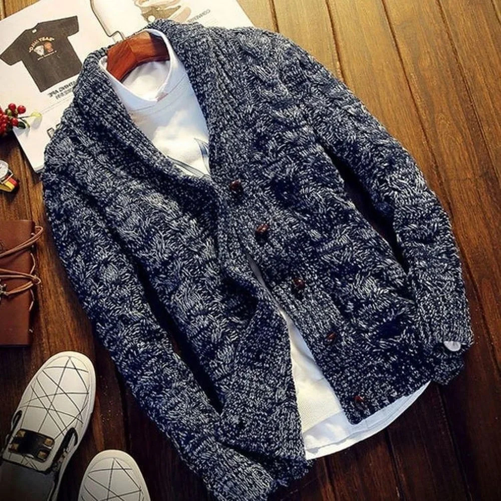 Men s Sweaters Men Sweater Coat Casual Thicken Cardigan Button Up Pure Color Chunky Knit Fashion Clothing Hood 231027