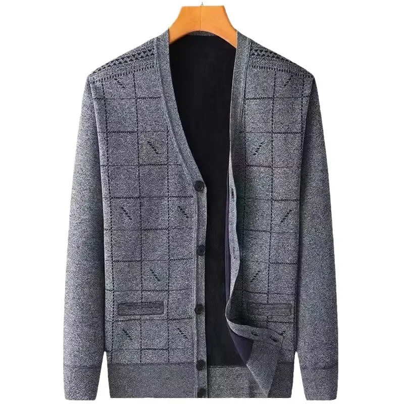 Men's Sweaters Winter Plush and Thickened Elderly Men's Knitted Cardigan Sweater Jacket V-neck Dad Loose Knit Sweater 231026