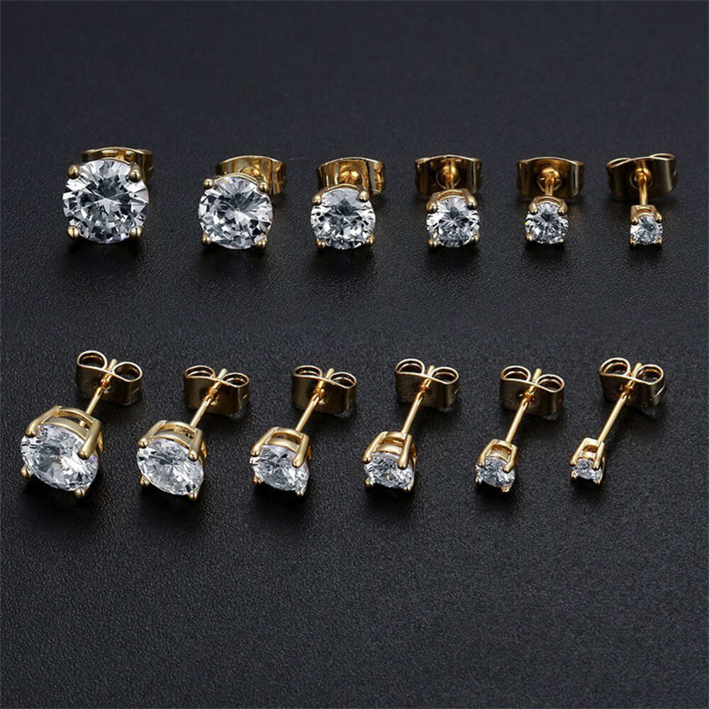 316l Stainless Steel Hypoallergenic Cubic Zirconia Ear Rings Cz Round Moissanite Diamond Stud