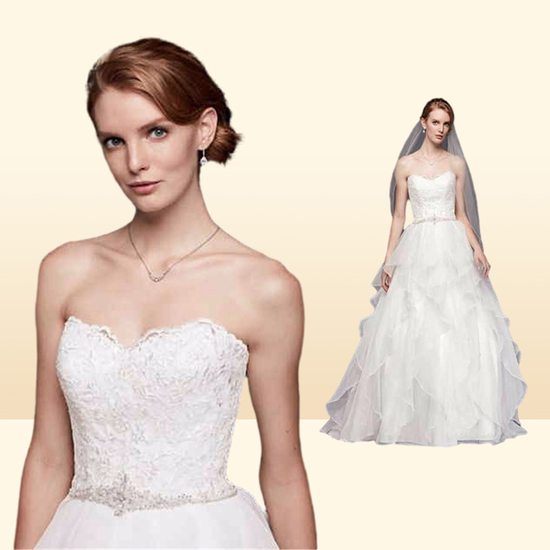 NEW Lace and Organza Wedding Ball Gown with Beading Sweetheart Designer Ruffled Skirt Custom Made Floor Length Bridal Gowns WG383