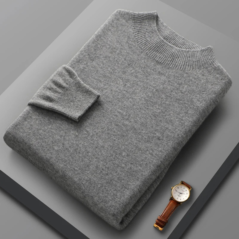 Men's Sweaters 100% Pure Wool Men's Sweater High Neck Knitted Long Sleeve Men's Pullover Basic Solid Color Casual Fashion Men's To