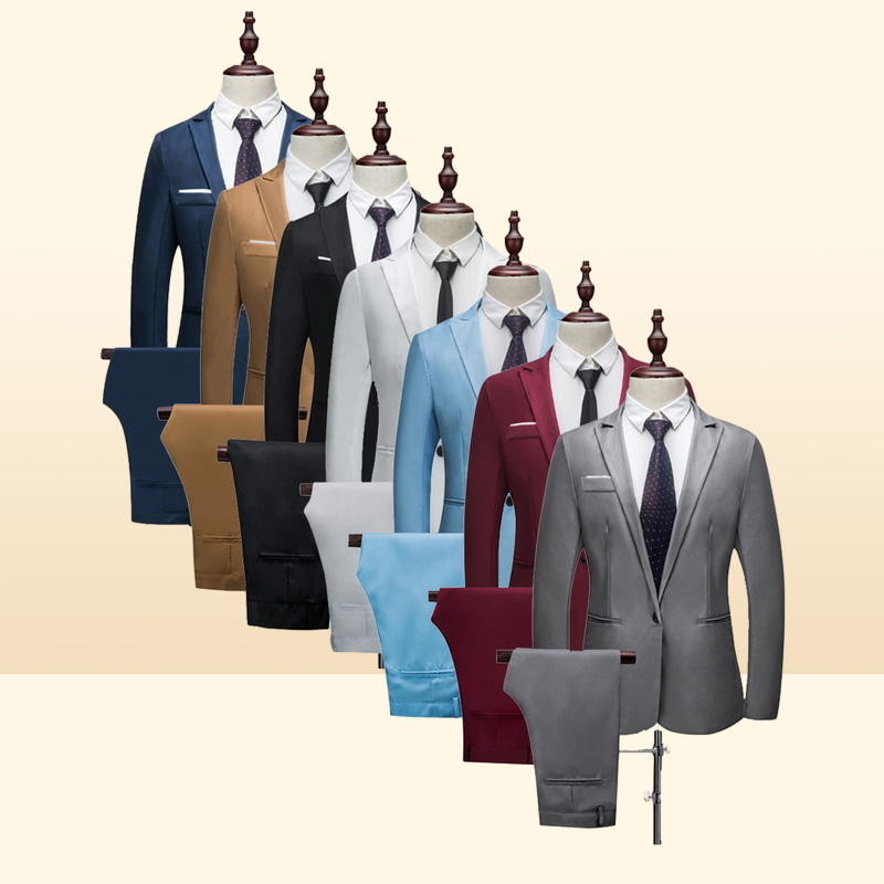 Gauges Brand Men Suit Fashion Solid Suit Casual Slim Fit 2 Pieces Mens Wedding Suits Jackets Male Plus Size 3XL