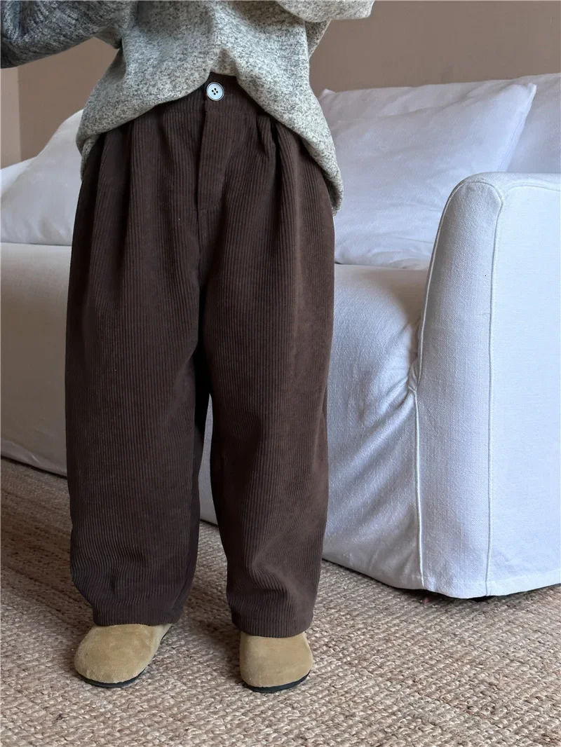 Trousers Winter Kids Pants solid color warm corduroy straight trousers Boys Girls fleece lining thicken casual pants 231026