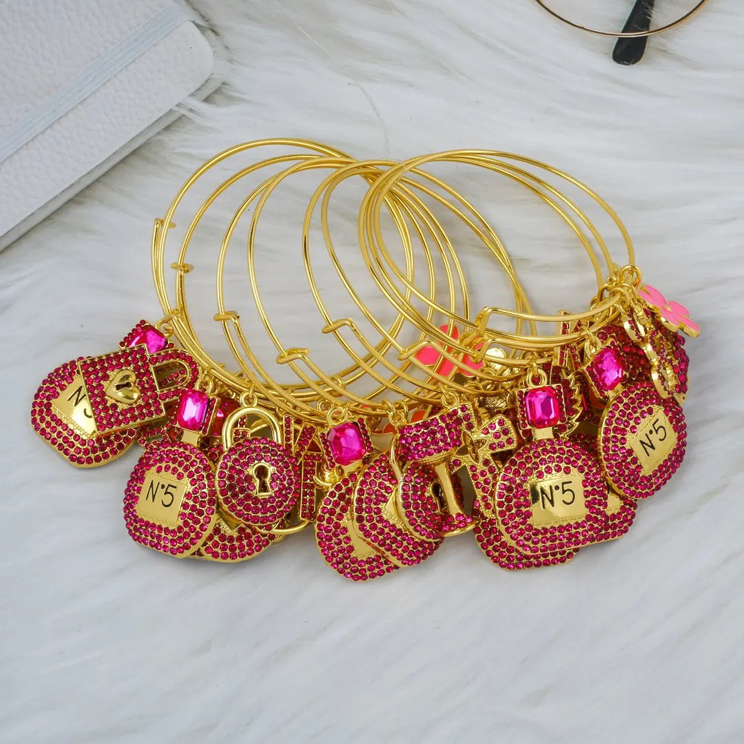 Bangle 10pcs mixed 65mm Alloy Bangle with Rhinestone Charms on Sale 231027