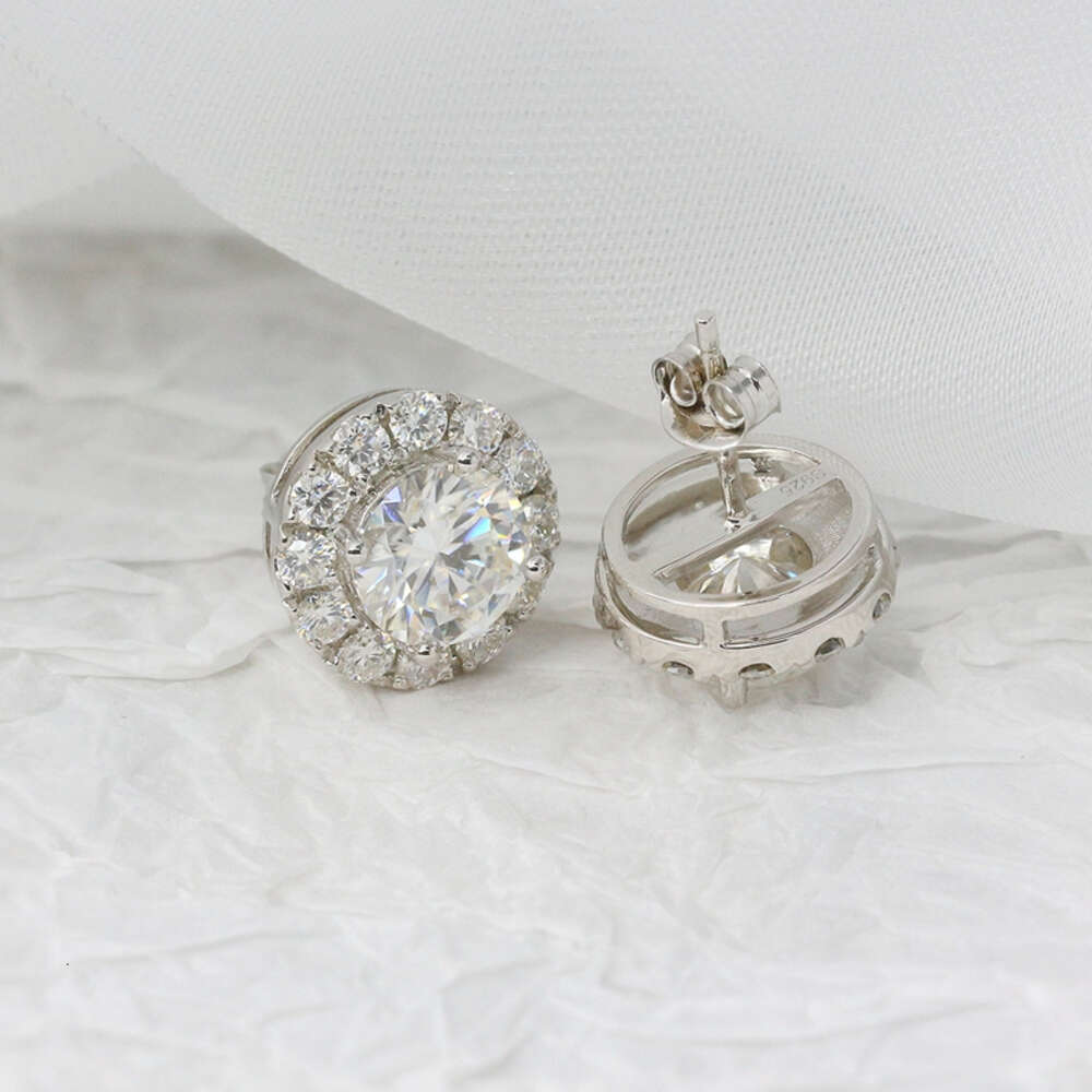 Paston Classic 2ct 8mm Round with Halo Moissanite 925 Silver Studs Custom