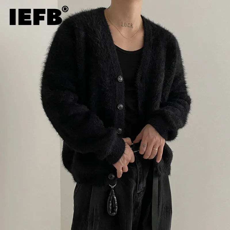 Men s Sweaters IEFB Fashion Sweater Cardigan Mink Fleece V Neck Knitted Coat Singele Breasted Autumn Korean Loose Overcoat 9C2391 231027