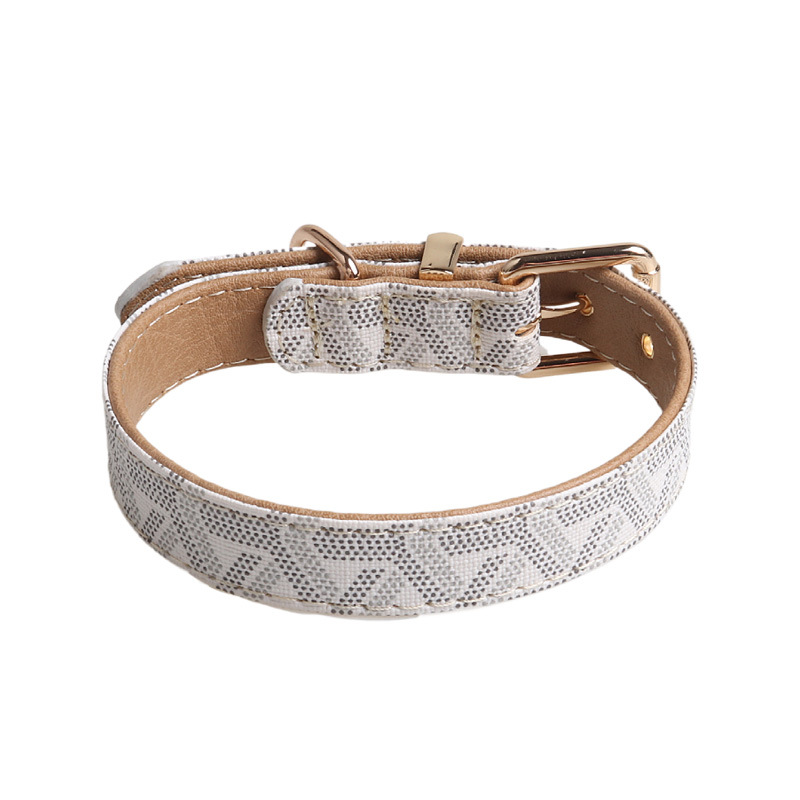 pet clothing Two Layers of Leather Dog Collars Leashes Set Classic Printed Designer Pet Collar Leash Soft Durable Cat Collar for Small Medium and Larg
