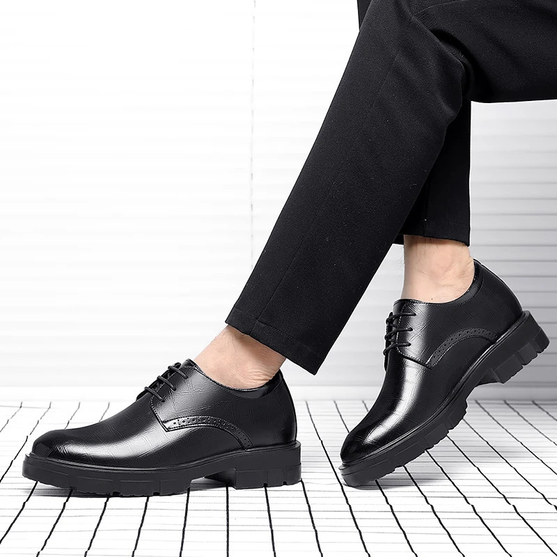 Dress Shoes High Heel Black Man Formal Office Leather for Men Elegant Business Elevator Heighten 810cm Platform 231026