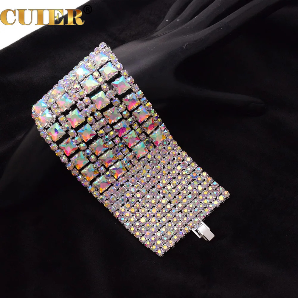 Bangle CUIER 5.7cm Width Bangle for Women Square Glass Drag Queen Bracelet Jewelry Waist Full Rhinestones Crystal Oversize Accessories 231027