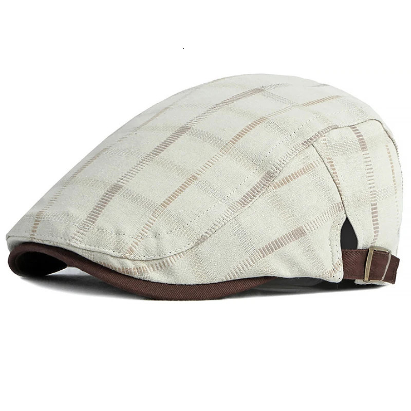 Berets HT4063 Berets Men Women Cap Spring Summer Hat Male Female Beret Cap Adjust Plaid Artist Painter Beret Hat Ivy sboy Flat Caps 231027