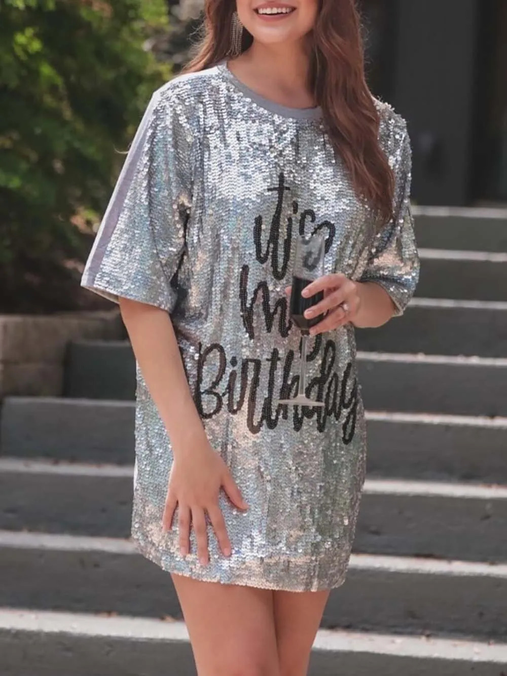Urban Sexy Dresses Women Its My Birthday Sequin Shirt Dress Ladie Party Wear Queen Of Sparkle Sequin Jersey Dress 231027