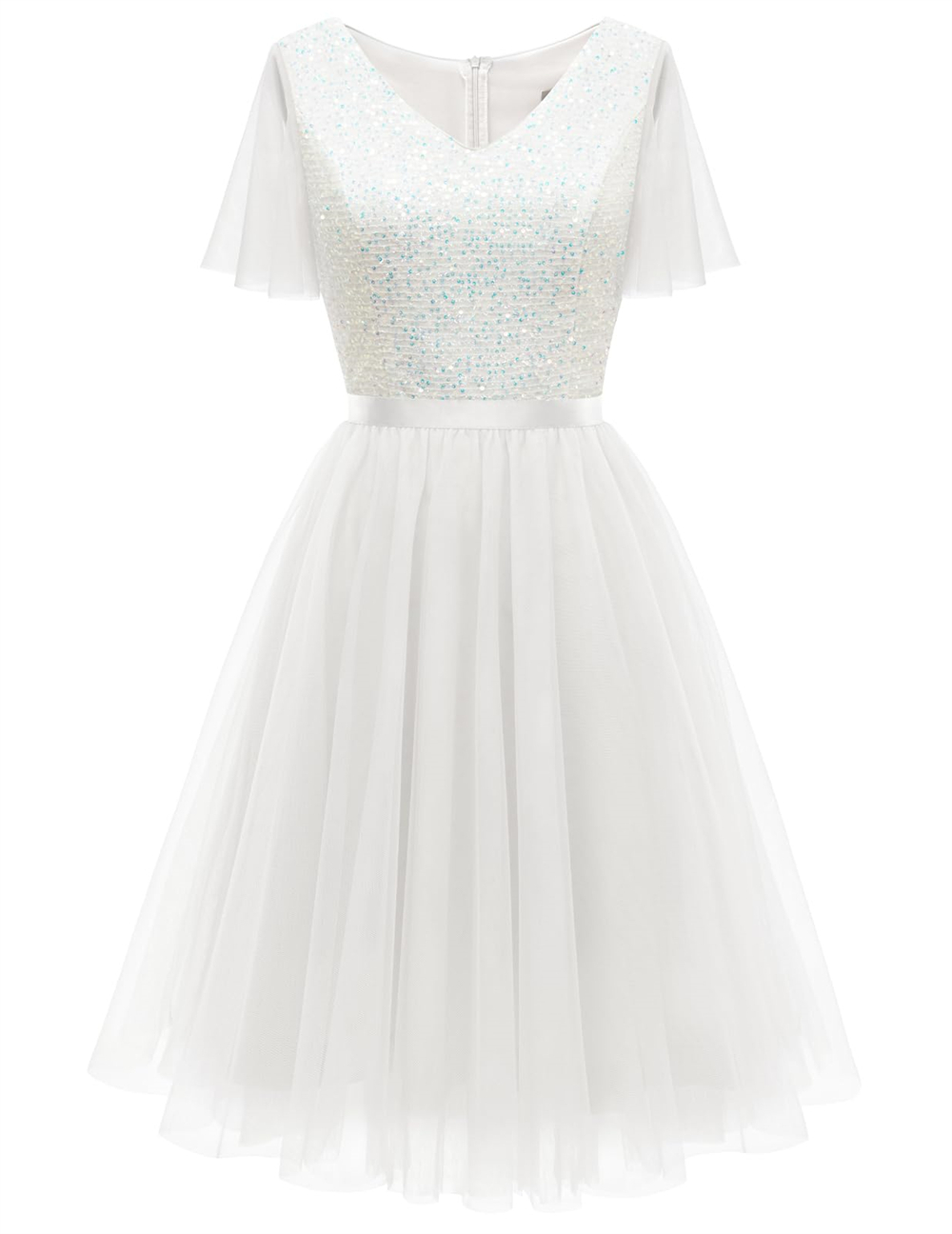 Homecoming Dresses Princess V-Neck Sequins Tulle A-Line Cocktail Formal Occasion Birthday Prom Graudation Cocktail Party Gowns H003